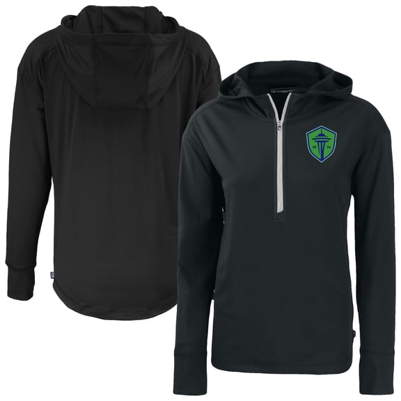 Women's-Cutter & Buck Black Seattle Sounders FC Daybreak Eco Recycled Half-Zip Hoodie
