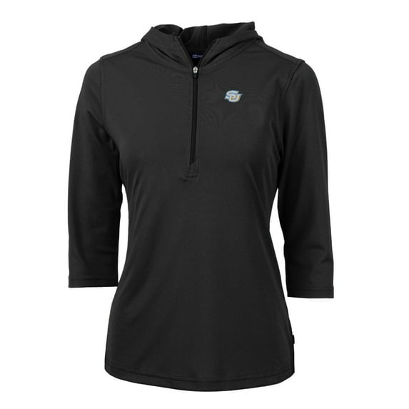 Women's Cutter & Buck Black Southern University Jaguars Virtue Eco Pique Half-Zip 3/4 Sleeve Pullover Hoodie