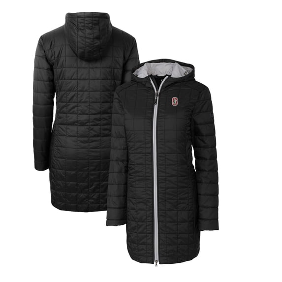 Women's Cutter & Buck Black Stanford Cardinal Rainier Primaloft Eco Hooded Long Coat