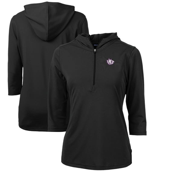 Women's Cutter & Buck Black TCU Horned Frogs Vault Virtue Eco Pique Recycled Half-Zip Pullover Hoodie