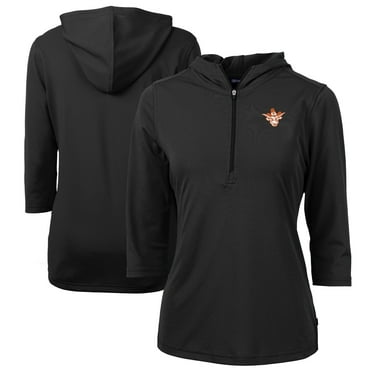 Women's Cutter & Buck Black Texas Longhorns Vault DryTec Virtue Eco Pique Recycled 3/4-Sleeve Half-Zip Pullover Hoodie