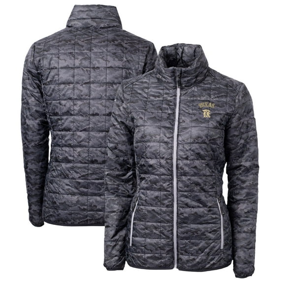 Women's Cutter & Buck Black Texas Rangers City Connect Rainier PrimaLoft Eco Insulated Full-Zip Camo Puffer Jacket
