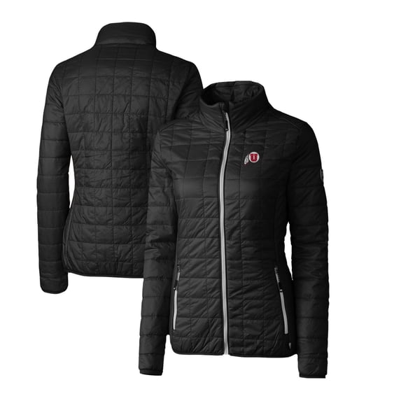 Women's Cutter & Buck Black Utah Utes Rainier Eco Insulated Puffer Full-Zip Jacket