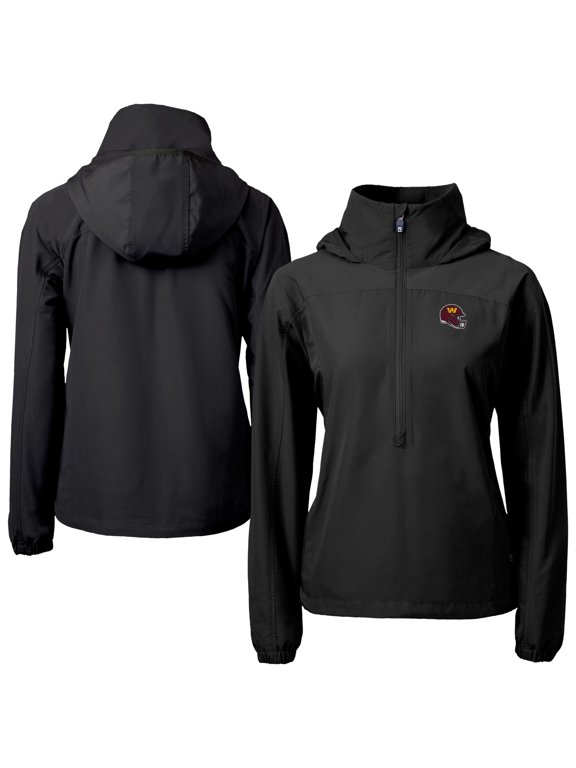 Women's Cutter & Buck Black Washington Commanders Charter Eco Recycled Half-Zip Hooded Anorak Jacket
