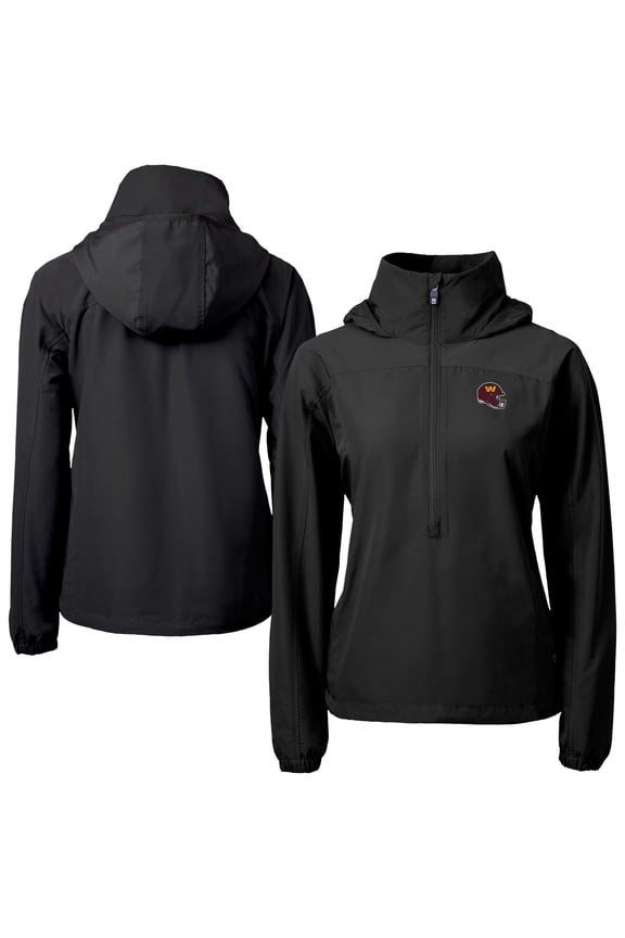Women's Cutter & Buck Black Washington Commanders Charter Eco Recycled Half-Zip Hooded Anorak Jacket
