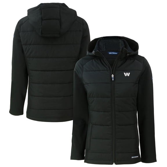 Women's Cutter & Buck Black Washington Commanders Evoke Hybrid Eco Softshell Recycled Full-Zip Hoodie Jacket