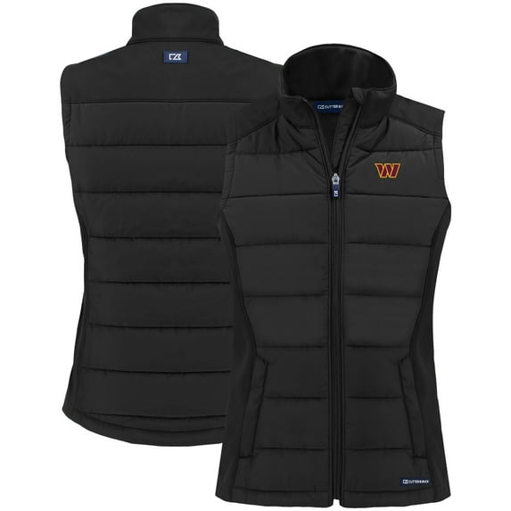 Women's Cutter & Buck Black Washington Commanders Primary Mark Evoke PrimaLoft Hybrid Eco Softshell Recycled Full-Zip