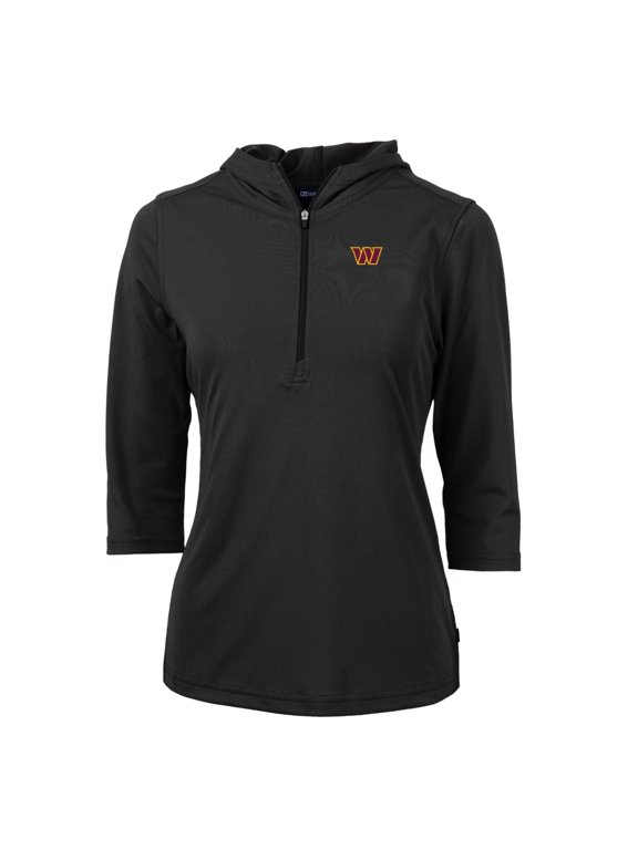Women's Cutter & Buck Black Washington Commanders Virtue Eco Pique Half-Zip Pullover Hoodie