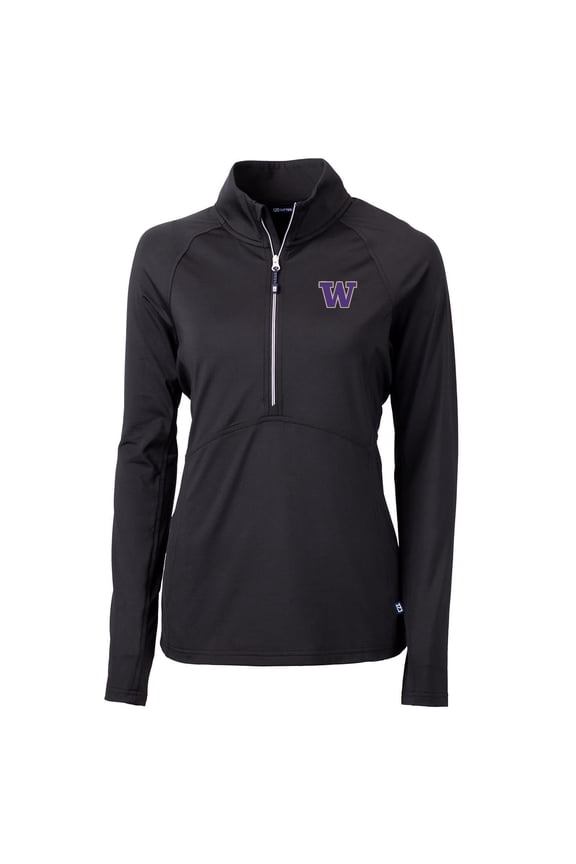 Women's Cutter & Buck Black Washington Huskies Adapt Eco Knit Half-Zip Pullover Jacket