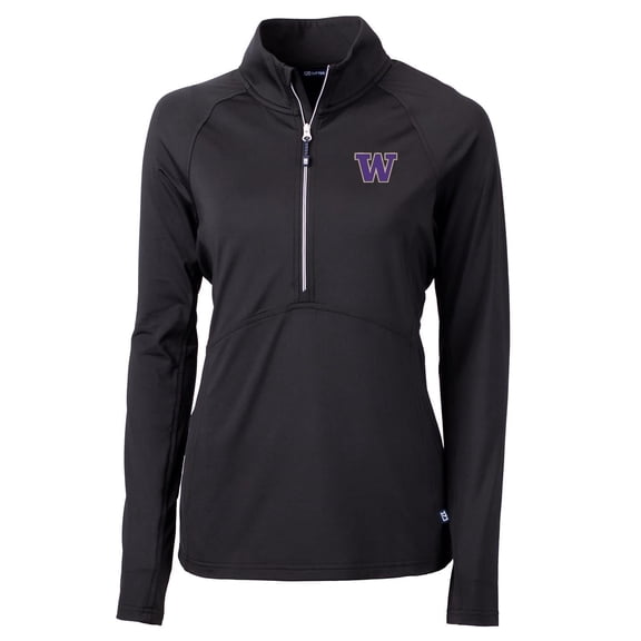 Women's Cutter & Buck Black Washington Huskies Adapt Eco Knit Half-Zip Pullover Jacket