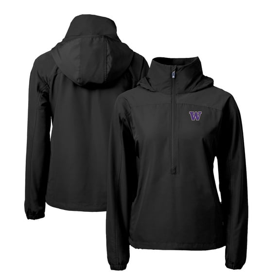 Women's Cutter & Buck  Black Washington Huskies Charter Eco Recycled Half-Zip Anorak Jacket