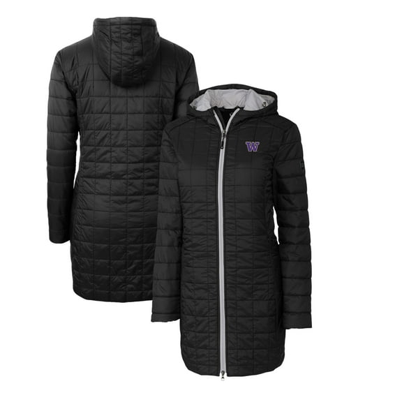 Women's Cutter & Buck Black Washington Huskies Rainier Primaloft Eco Hooded Long Coat
