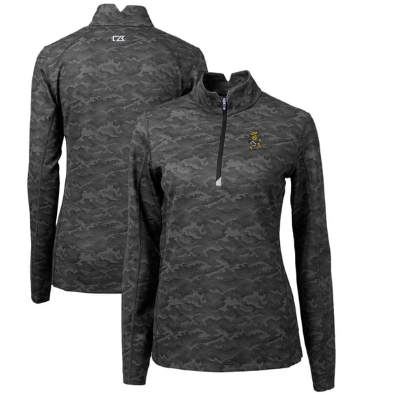 Women's Cutter & Buck Black Wichita State Shockers Traverse Camo Print Stretch Quarter-Zip Pullover Top