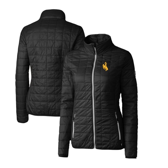 Women's Cutter & Buck Black Wyoming Cowboys Rainier Eco Insulated Puffer Full-Zip Jacket