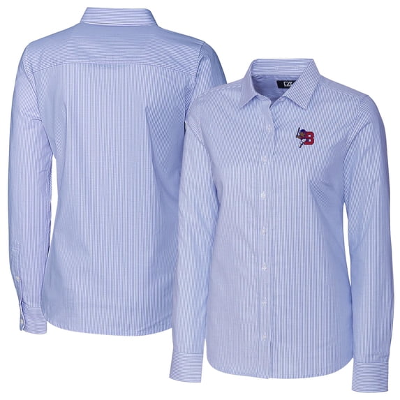 Women's Cutter & Buck Blue Buffalo Bisons Stretch Oxford Stripe Long Sleeve Button-Up Dress Shirt