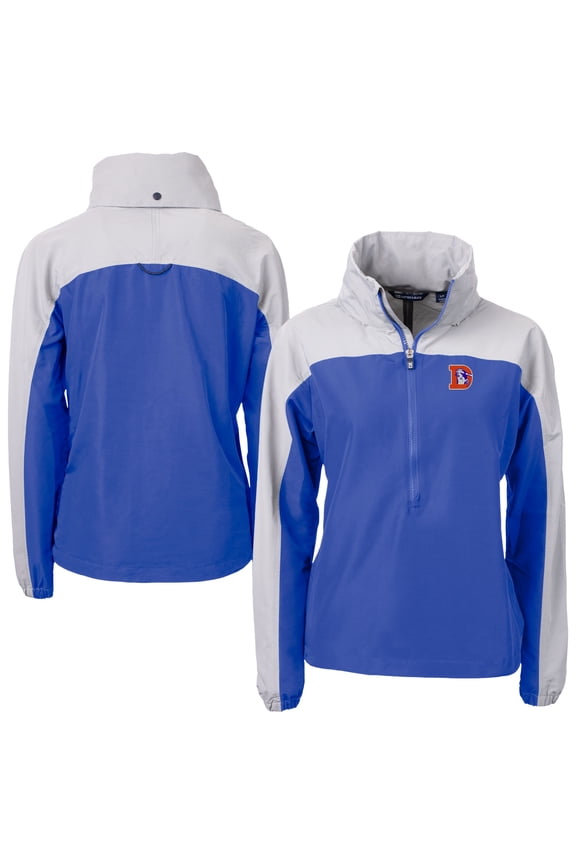 Women's Cutter & Buck Blue Denver Broncos Charter Eco Recycled Half-Zip Hooded Anorak Jacket