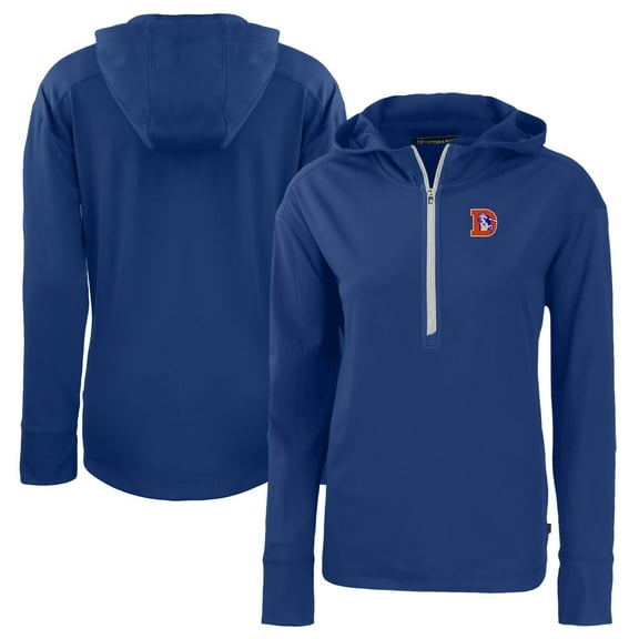 Women's Cutter & Buck Blue Denver Broncos Throwback Daybreak Eco Recycled Half-Zip Hoodie