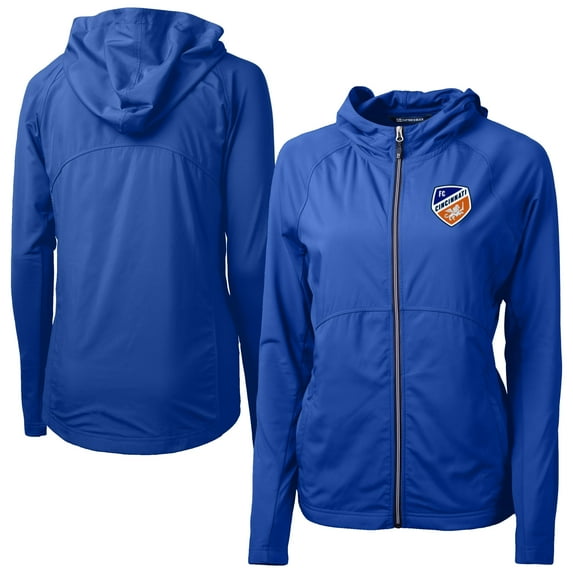 Women's-Cutter & Buck Blue FC Cincinnati Adapt Eco Knit Hybrid Recycled Raglan Full-Zip Jacket
