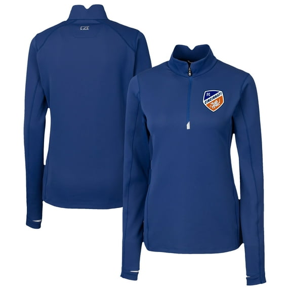 Women's Cutter & Buck Blue FC Cincinnati Traverse Stretch Eco Quarter-Zip Top