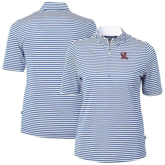 Women's Cutter & Buck Blue Frisco RoughRiders Virtue DryTec Eco Pique Stripe Recycled Top