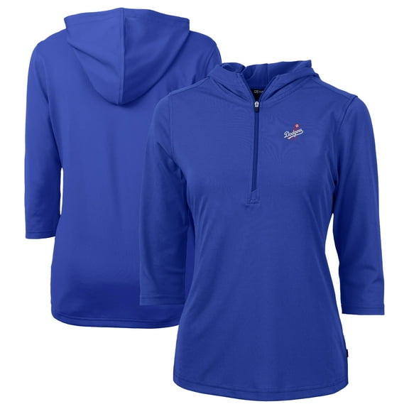 Women's Cutter & Buck Blue Los Angeles Dodgers  DryTec Virtue Eco Pique Recycled 3/4-Sleeve Half-Zip Pullover Hoodie