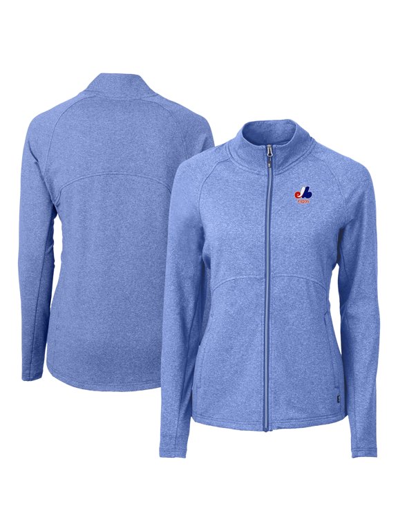 Women's Cutter & Buck Blue Montreal Expos Cooperstown Collection Adapt Eco Knit Hybrid Recycled Full-Zip Jacket