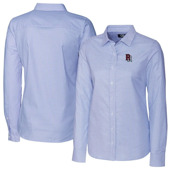 Women's Cutter & Buck Blue Round Rock Express Stretch Oxford Stripe Long Sleeve Button-Up Dress Shirt