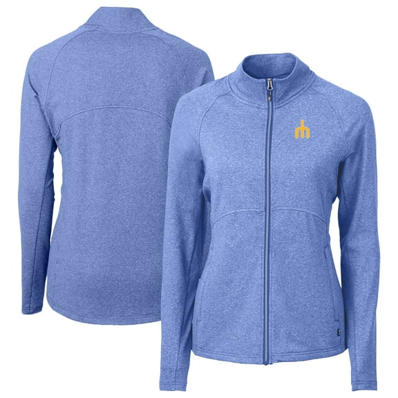 Women's Cutter & Buck Blue Seattle Mariners Throwback Adapt Eco Knit Hybrid Recycled Full-Zip Jacket