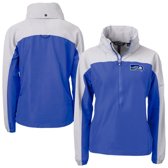 Women's Cutter & Buck Blue Seattle Seahawks Charter Eco Recycled Half-Zip Hooded Anorak Jacket