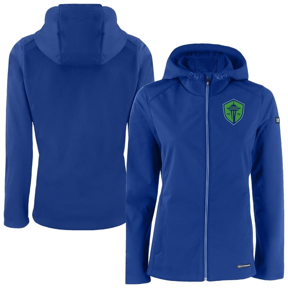 Women's-Cutter & Buck  Blue Seattle Sounders FC Evoke Eco Softshell Recycled Full-Zip Jacket