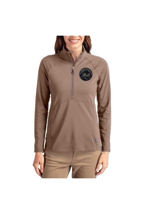 Women's Cutter & Buck Brown New York Mets Adapt Eco Knit Stretch Half-Zip Pullover