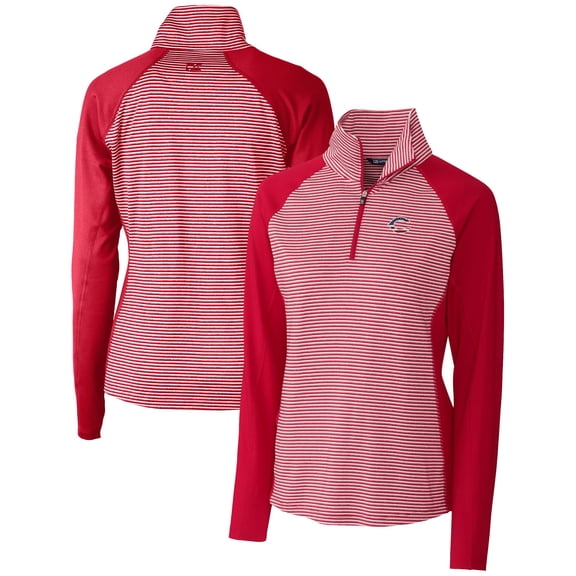 Women's Cutter & Buck Cardinal Cincinnati Reds Americana Logo Forge Tonal Stripe Stretch Half-Zip Pullover Top