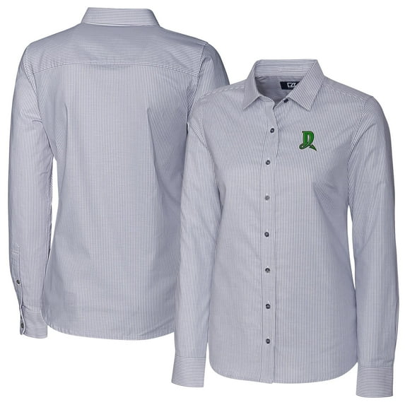Women's Cutter & Buck Charcoal Dayton Dragons Stretch Oxford Stripe Long Sleeve Button-Up Dress Shirt