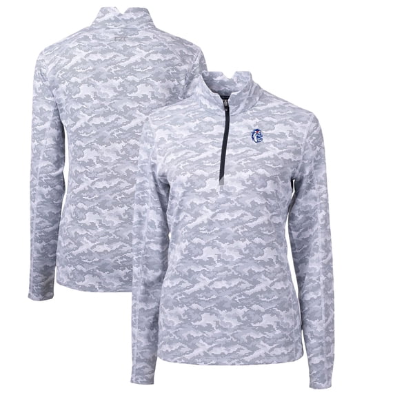 Women's Cutter & Buck Charcoal Fresno State Bulldogs Traverse Camo Print Stretch Quarter-Zip Pullover Top