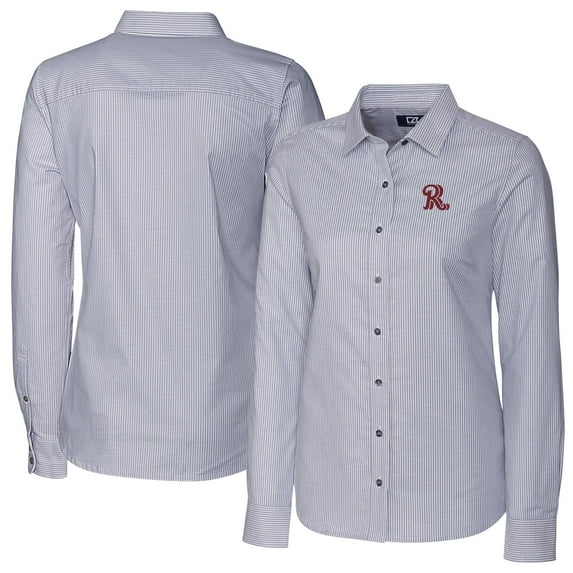 Women's Cutter & Buck Charcoal Frisco RoughRiders Stretch Oxford Stripe Long Sleeve Button-Up Dress Shirt