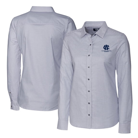 Women's Cutter & Buck Charcoal George Washington University Vault Stretch Oxford Stripe Long Sleeve Tri-Blend Button-Up