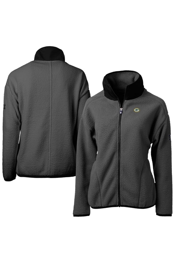 Women's Cutter & Buck Charcoal Green Bay Packers  Cascade Eco Sherpa Fleece Full-Zip Jacket