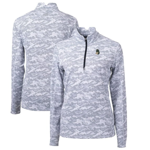 Women's Cutter & Buck Charcoal Michigan State Spartans Traverse Camo Print Stretch Quarter-Zip Pullover Top