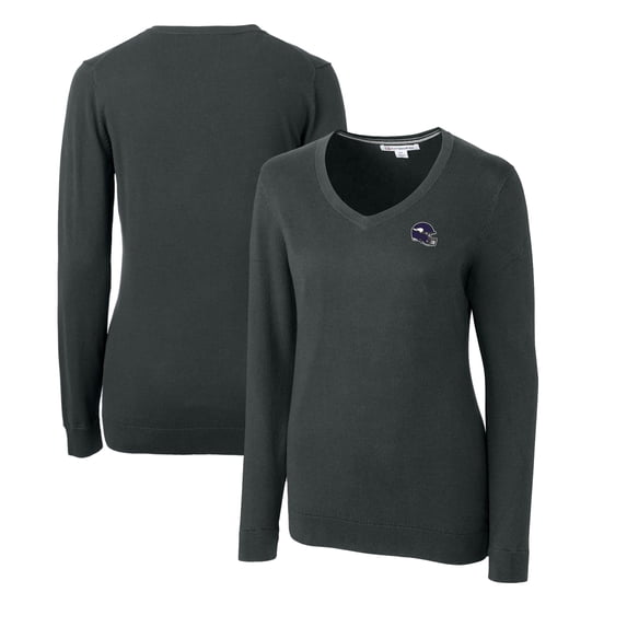 Women's Cutter & Buck Charcoal Minnesota Vikings Helmet Logo Lakemont Tri-Blend V-Neck Pullover Sweater
