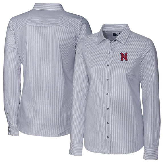 Women's Cutter & Buck Charcoal Nashville Sounds Stretch Oxford Stripe Long Sleeve Button-Up Dress Shirt