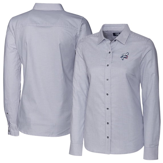 Women's Cutter & Buck Charcoal Reading Fightin Phils Stretch Oxford Stripe Long Sleeve Button-Up Dress Shirt