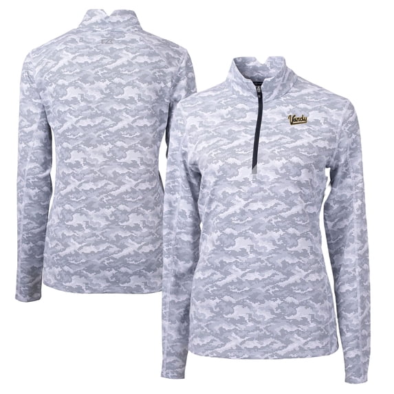Women's Cutter & Buck Charcoal Vanderbilt Commodores Vault DryTec Traverse Camo Print Stretch Quarter-Zip Pullover Top