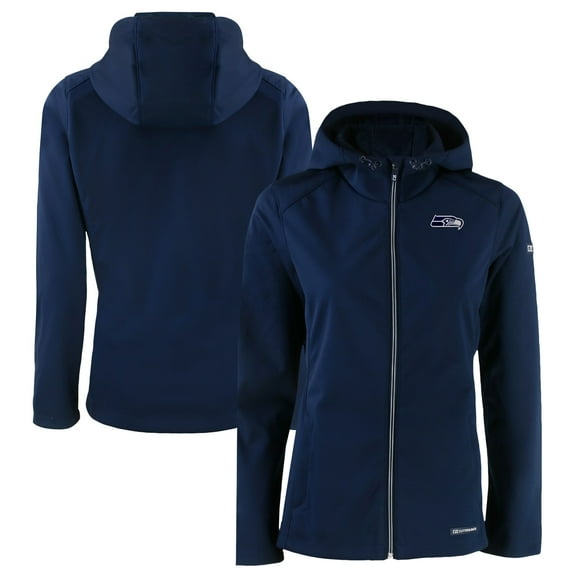 Women's Cutter & Buck College Navy Seattle Seahawks Evoke Eco Softshell Recycled Full-Zip Hoodie Jacket
