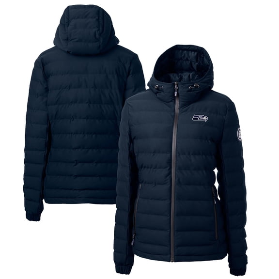 Women's Cutter & Buck College Navy Seattle Seahawks Mission Ridge Repreve- Eco Insulated Full-Zip Hoodie Puffer Jacket
