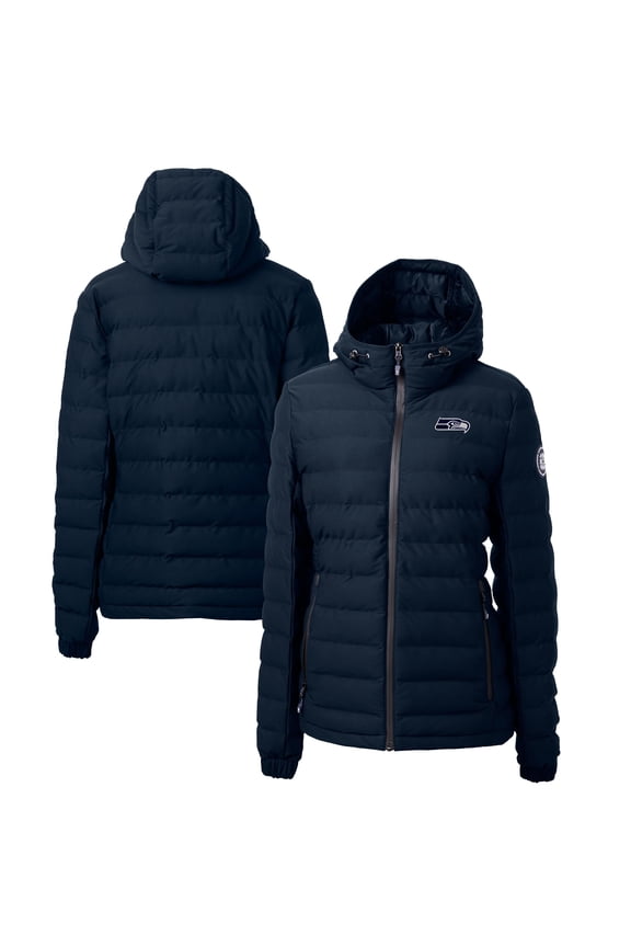 Women's Cutter & Buck College Navy Seattle Seahawks Mission Ridge Repreve- Eco Insulated Full-Zip Hoodie Puffer Jacket
