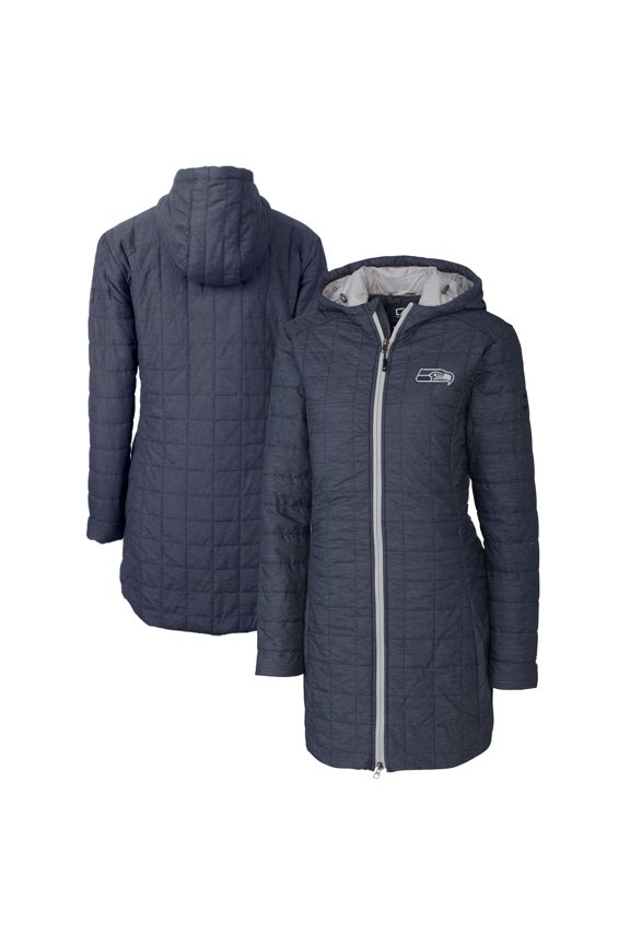 Women's Cutter & Buck College Navy Seattle Seahawks Rainier PrimaLoft- Eco Insulated Full-Zip Hoodie Long Coat