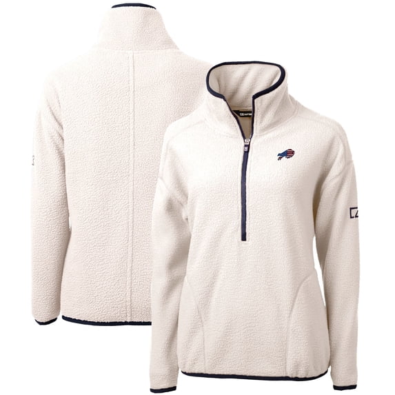 Women's Cutter & Buck Cream Buffalo Bills Americana Cascade Eco Sherpa Fleece Half-Zip Pullover Jacket