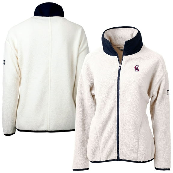 Women's Cutter & Buck Cream California Angels Cooperstown Collection Cascade Eco Sherpa Full-Zip Fleece Jacket