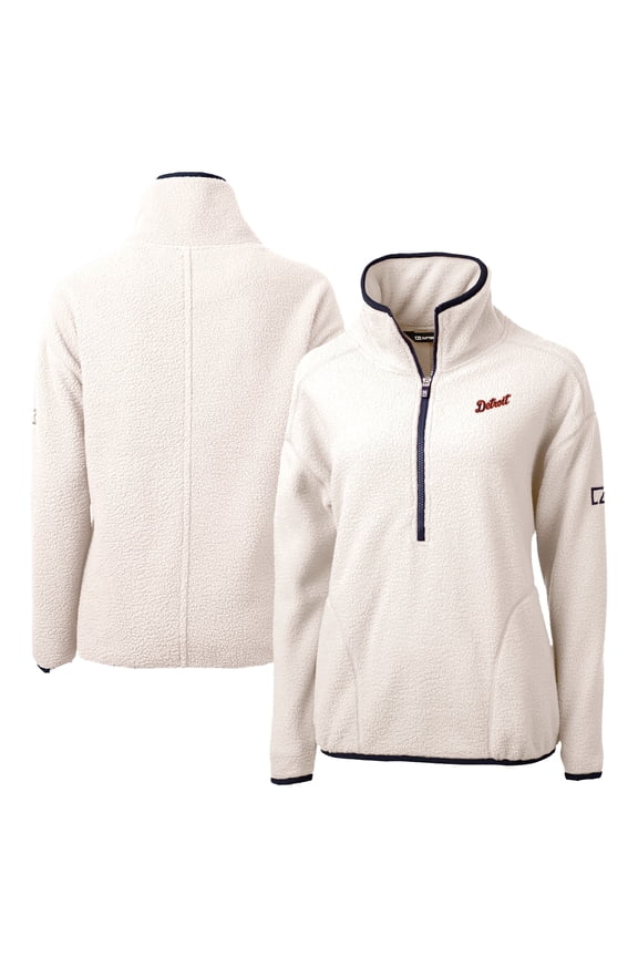 Women's Cutter & Buck Cream Detroit Tigers Cascade Eco Sherpa Fleece Half-Zip Pullover Jacket