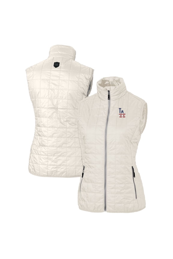 Women's Cutter & Buck Cream Los Angeles Dodgers Americana Logo Rainier PrimaLoft Womens Eco Insulated Full-Zip Puffer